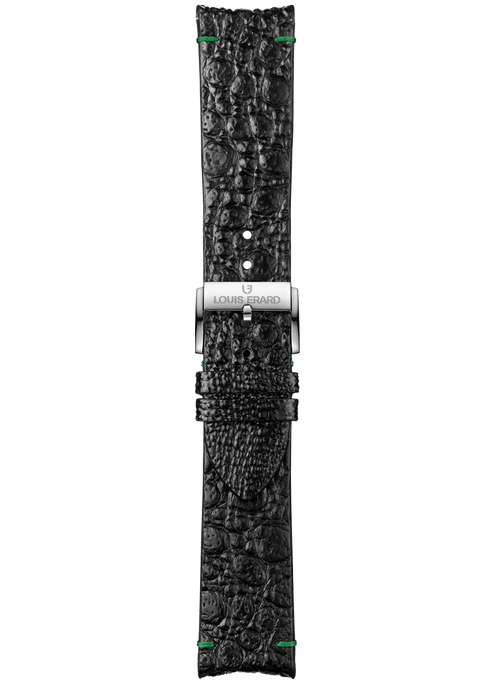 Black toad leather strap with green attachment points BGA088