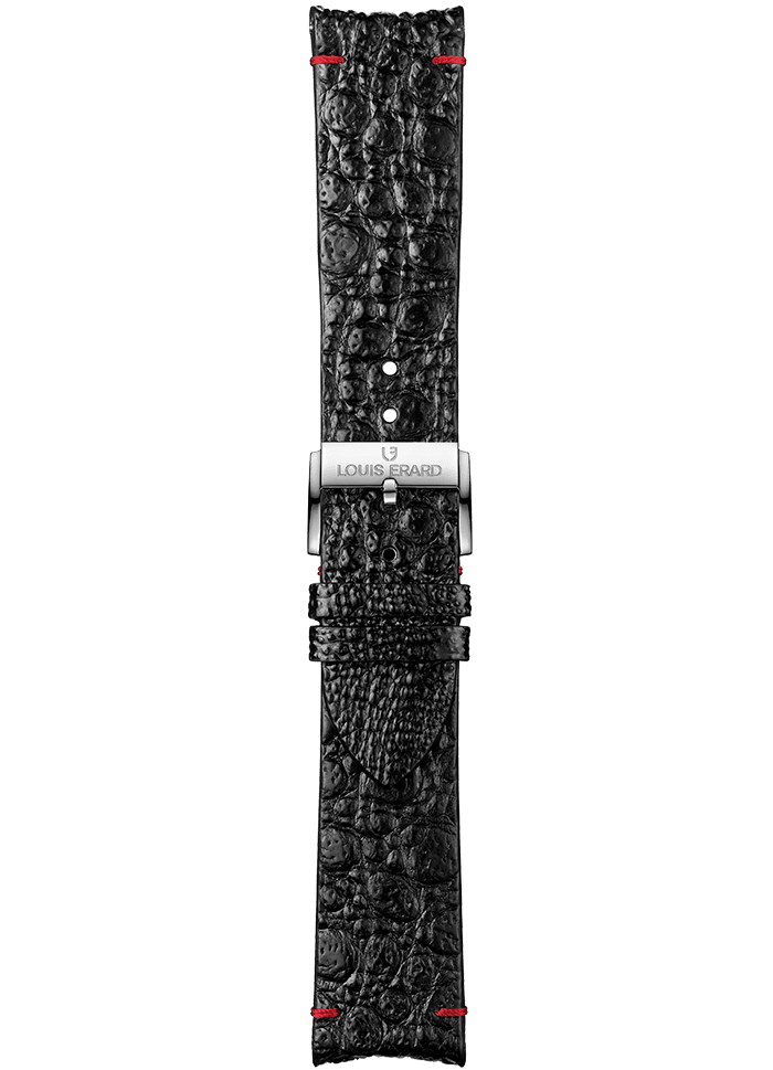 Black toad leather strap with red attachment points BGA089