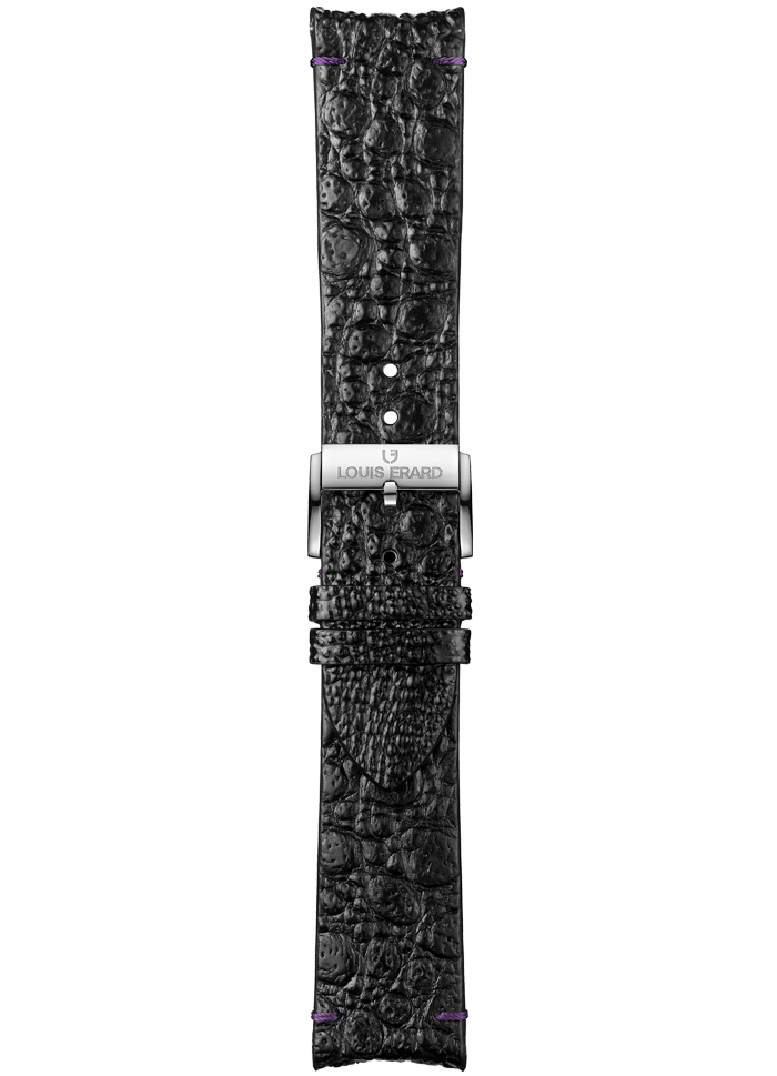 Black toad leather strap with purple attachment points BGA091