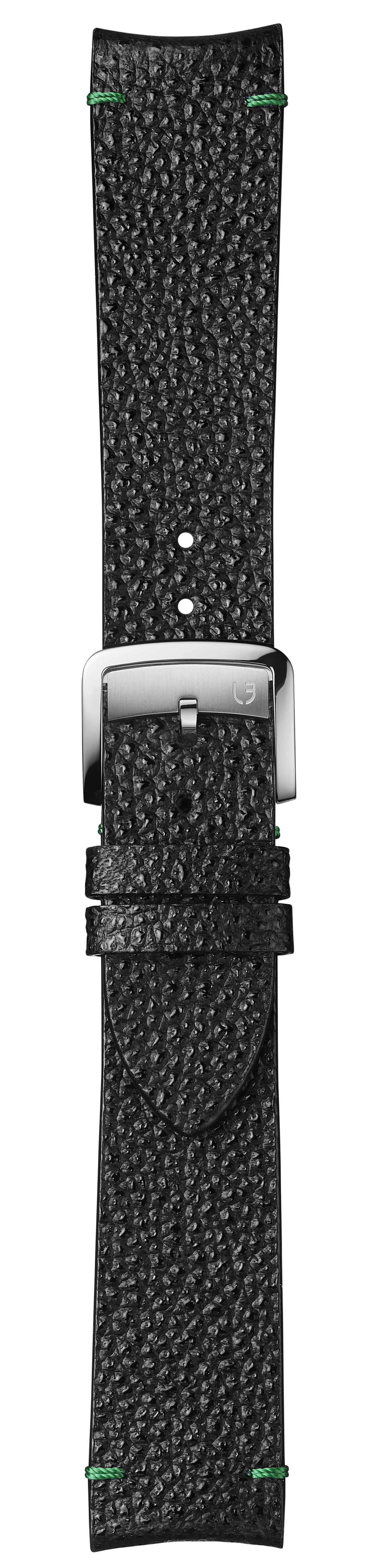 Black Himeji Kurozan leather strap with green stitching BVA191
