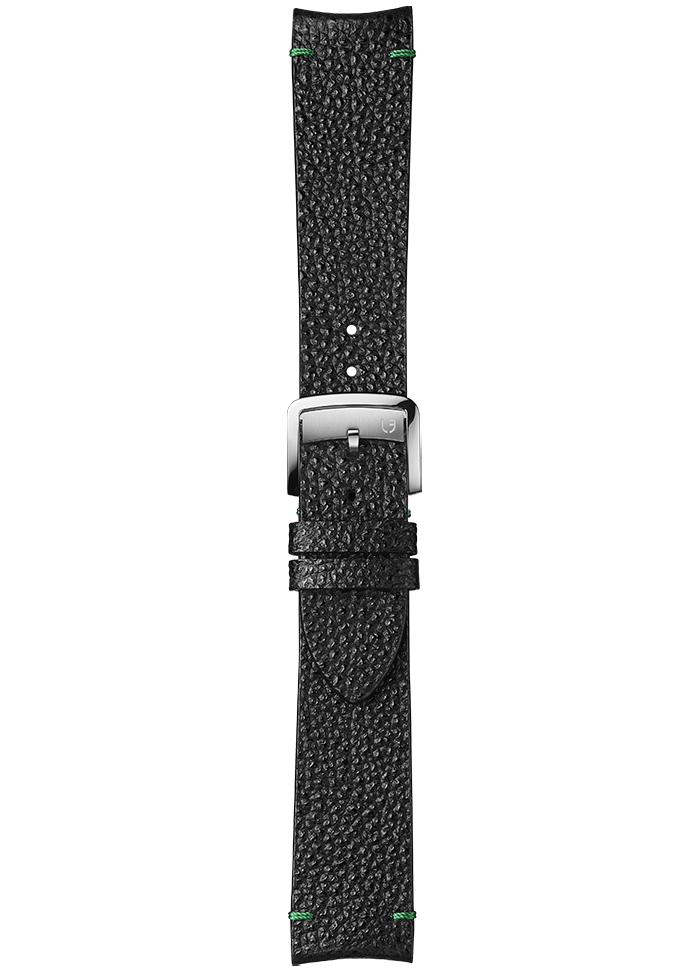 Black Himeji Kurozan leather strap with green stitching BVA191