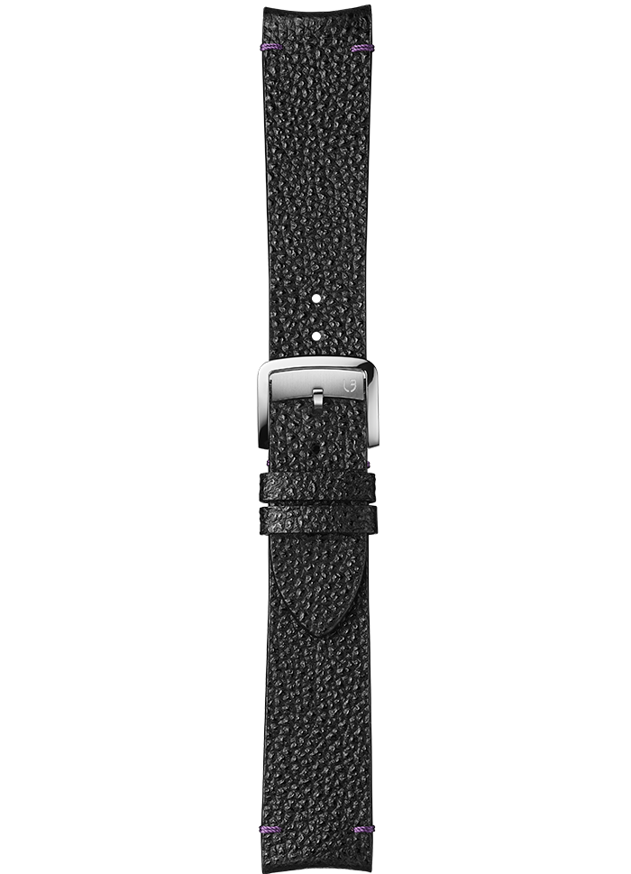 Black Himeji Kurozan leather strap with purple stitching BVA192