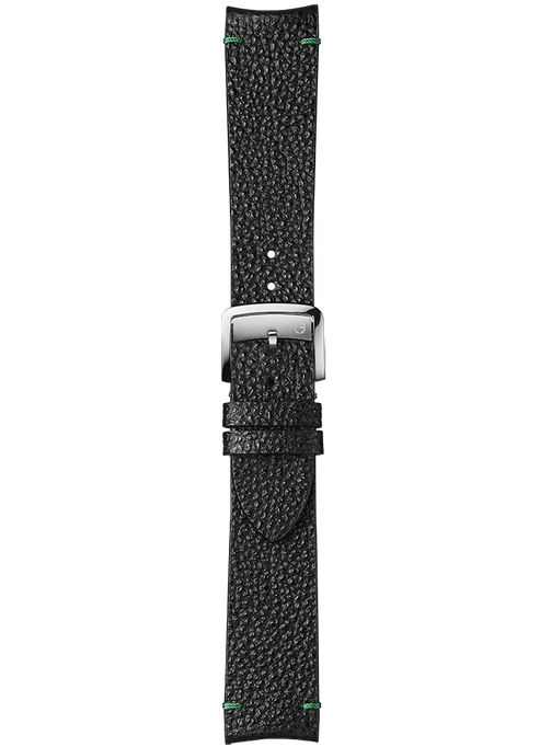 Black Himeji Kurozan leather strap with green stitching BVA191
